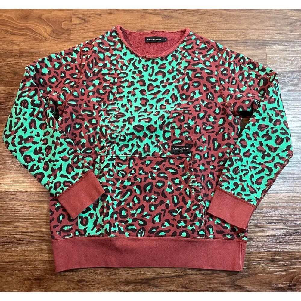 Raised by Wolves Sweater Lepoard Camo Long Sleeve Sweatshirt Men's M Green Multi